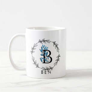 Blue Floral Custom Monogram - Letter B Kaffeetasse