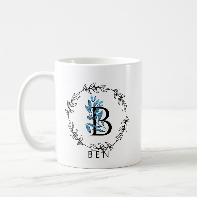 Blue Floral Custom Monogram - Letter B Kaffeetasse (Links)