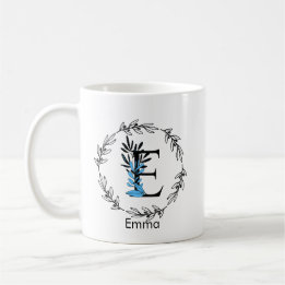 Blue Floral Custom Monogram - Letter E Coffee Tass Kaffeetasse