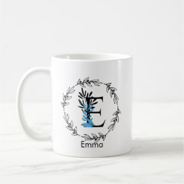 Blue Floral Custom Monogram - Letter E Coffee Tass Kaffeetasse