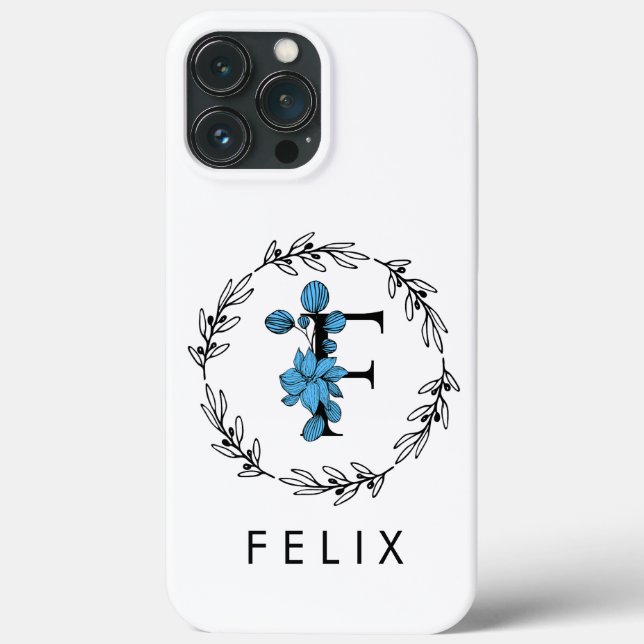 Blue Floral Custom Monogram - Letter F Case-Mate iPhone Hülle (Rückseite)