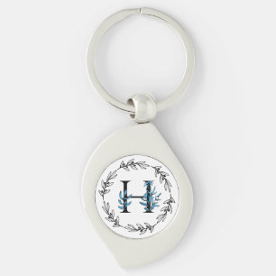 Blue Floral Custom Monogram - Letter H Schlüsselanhänger
