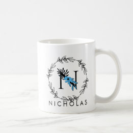 Blue Floral Custom Monogram - Letter N Coffee Tass Kaffeetasse