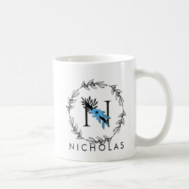 Blue Floral Custom Monogram - Letter N Coffee Tass Kaffeetasse