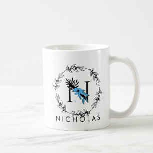 Blue Floral Custom Monogram - Letter N Coffee Tass Kaffeetasse