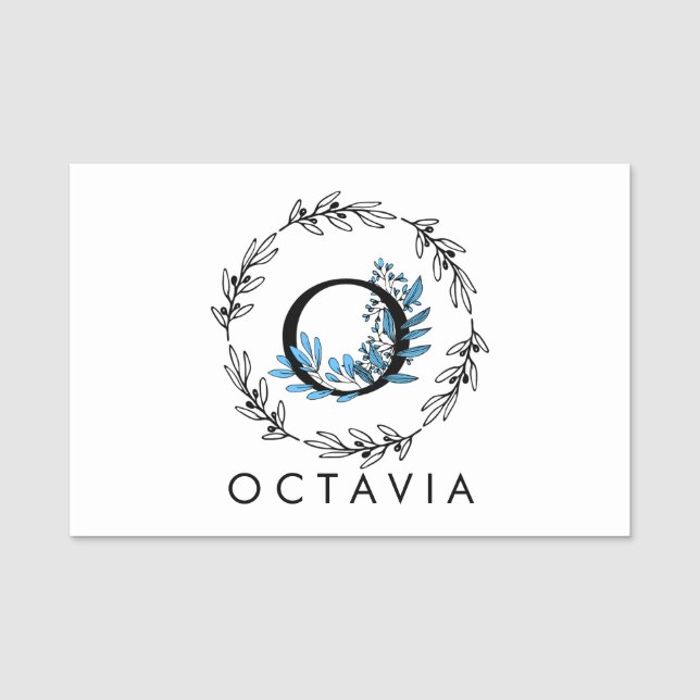 Blue Floral Custom Monogram - Letter O Namensschild (Vorderseite)