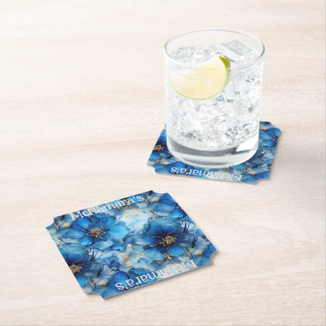 Blue Floral Custom paper coasters Untersetzer (Vor Ort)