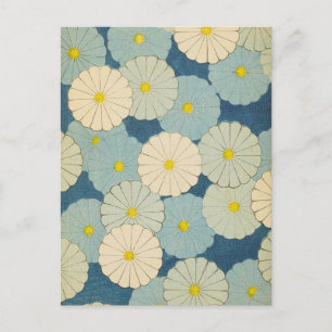 Blue Floral Daisies japanisches Design Postkarte