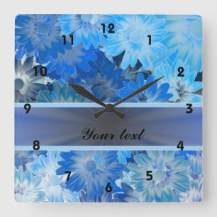 Blue Floral Daisy Pattern Quadratische Wanduhr