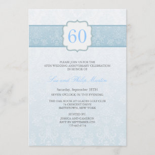 Blue Floral Damask Hochzeitstag Einladung