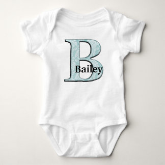Blue Floral Damask Print B Monogramm Initialen Baby Strampler