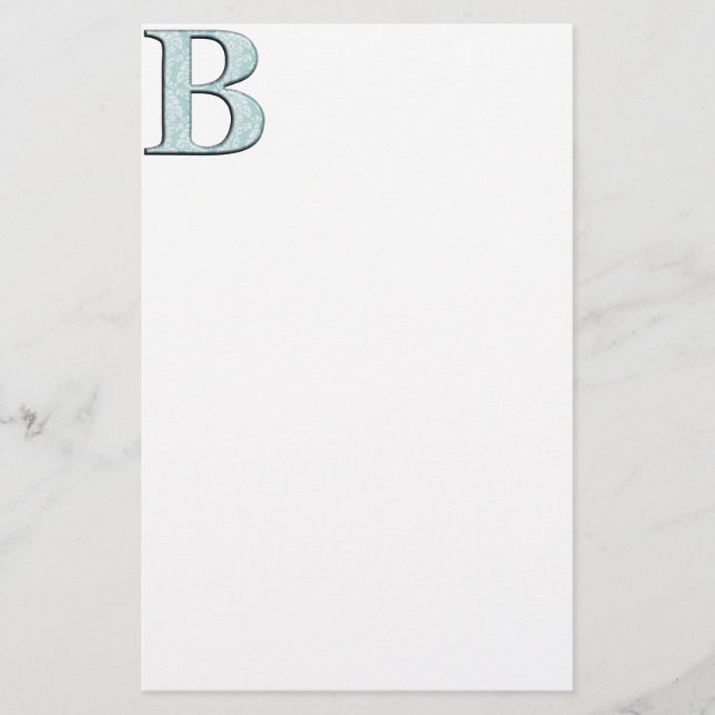 Blue Floral Damask Print B Monogramm Initialen Briefpapier (Vorderseite)