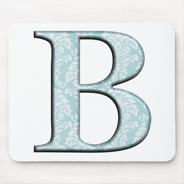 Blue Floral Damask Print B Monogramm Initialen Mousepad (Vorne)