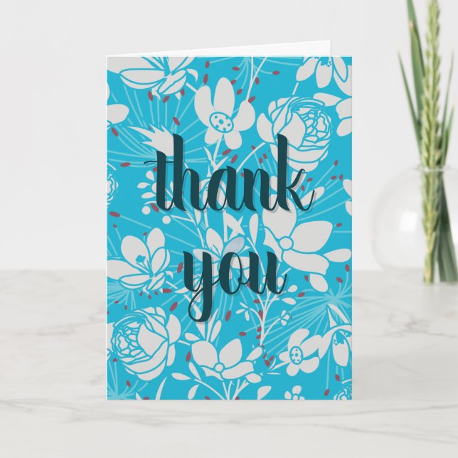 Blue Floral Danke Card Karte (Vorderseite)