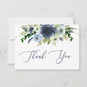 Blue floral Dankeschön Karte, floral Mitteilungskarte