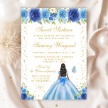 Blue Floral Dark Skin Princess 16 . Geburtstag Einladung<br><div class="desc">Dieses elegante und glamouröse 16 . Geburtstag-Geburtstagsjubiläum besticht durch eine hübsche Prinzessin mit dunklem Haar und dunkler Haut in einem blauen Ball-Gown. Der Text kombiniert handgeschriebene Skripte mit modernen serifenlosen Schriftart für ein elegantes und raffiniertes Aussehen. Die Blumenarrangements, Schmetterlinge und Goldkonfetti bilden die perfekte Mischung aus rustikal und schick. Grafiken...</div>