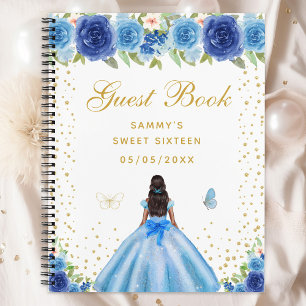 Blue Floral Dark Skin Princess 16 . Geburtstag Notizbuch