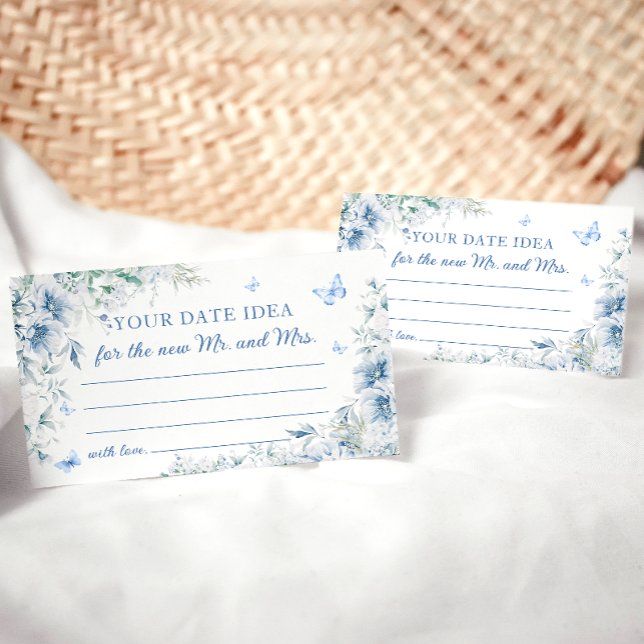 Blue Floral Date Night Ideas Brautparty Card Begleitkarte (Von Creator hochgeladen)
