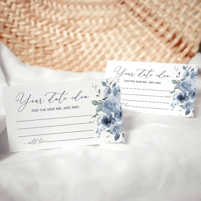 Blue Floral Date Night Ideas Brautparty Card Begleitkarte (Von Creator hochgeladen)