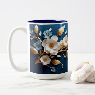 "Blue Floral Delight Coffee Tasse" Zweifarbige Tasse