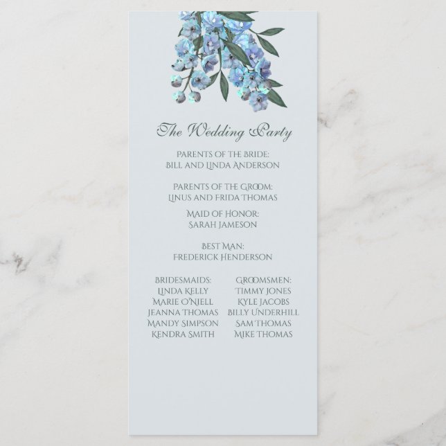 Blue Floral Delphinium Programm (Rückseite)