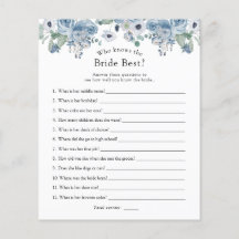 Blue Floral, der das Bride Best Bridal Game kennt