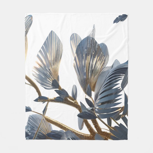 Blue Floral Design Plant Fleecedecke (Vorderseite)