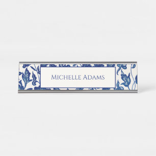 Blue Floral Desk Name Plate Schreibtischnamensplakette