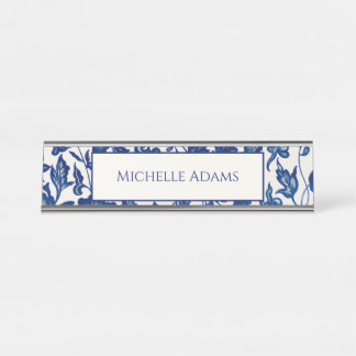 Blue Floral Desk Name Plate Schreibtischnamensplakette