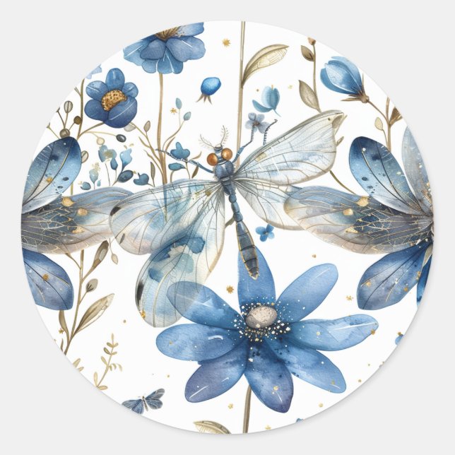 Blue Floral Dragonfly Sticker Umschlag Aufkleber (Vorderseite)