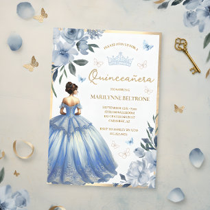 Blue Floral Dress Butterfly Quinceañera Einladung