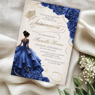 Blue Floral Dress Quinceañera Einladung