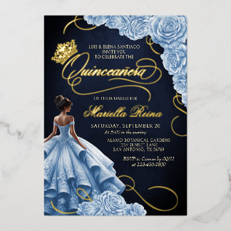 Blue Floral Dress Quinceañera Folieneinladung