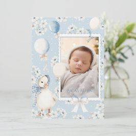 Blue Floral Duck Photo Vintage Birth Announcement Einladung