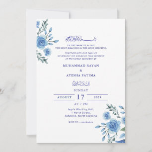 Blue Floral Elegant Nikkah Arabisch Islamische Hoc Einladung