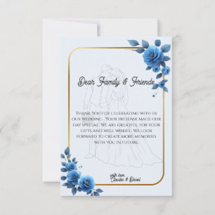 Blue Floral Elegant Rusitc Wedding Dankeskarte