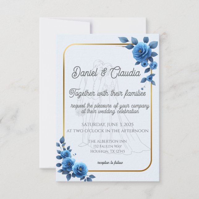 Blue Floral Elegant Rusitc Wedding Save the Date (Vorderseite)