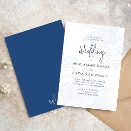 Blue Floral Elegant Wedding Script Custom Einladung