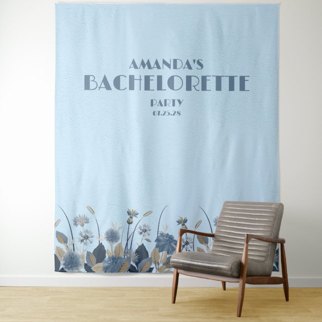 Blue Floral Elegante Bachelorette Hintergrund Wandteppich (Beispiel)