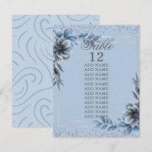 Blue Floral Elegante Tischnummer Cards