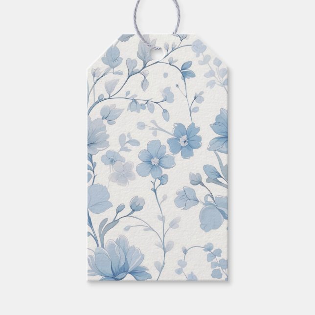 Blue Floral Elegante Whimsical Garden Party Geschenkanhänger (Vorderseite)