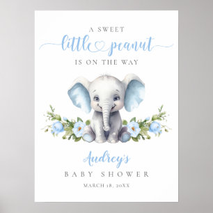 Blue Floral Elephant Baby Boy Dusche Willkommen Poster