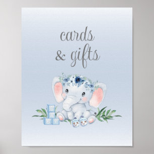 Blue Floral Elephant Baby Duschkarten und Geschenk Poster