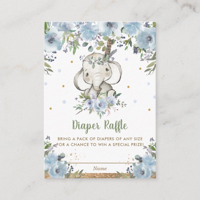 Blue Floral Elephant Babydusche Windelwanne Windel Begleitkarte (Vorderseite)