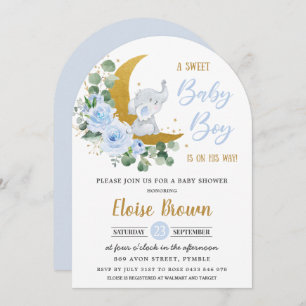Blue Floral Elephant Moon Baby Boy Shower Arch Einladung