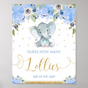 Blue Floral Elephant schätzt, wie viele Lollen spi Poster