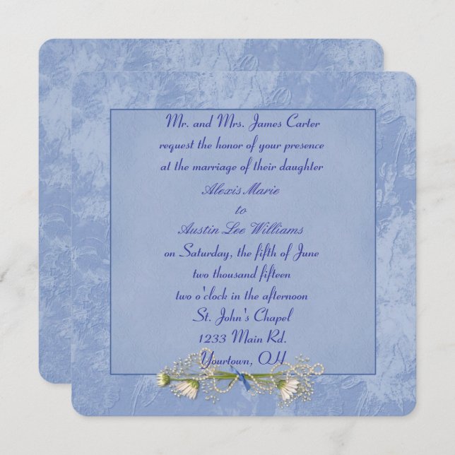 Blue Floral Embossed Wedding Einladung (Vorne/Hinten)