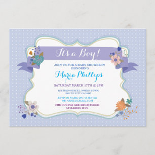 Blue Floral Es ist ein Junge / Twins Baby Dusche e Einladung