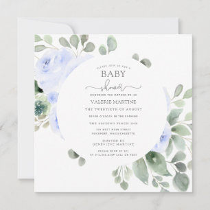 Blue Floral Eucalyptus Botanical Baby Dusche Einladung