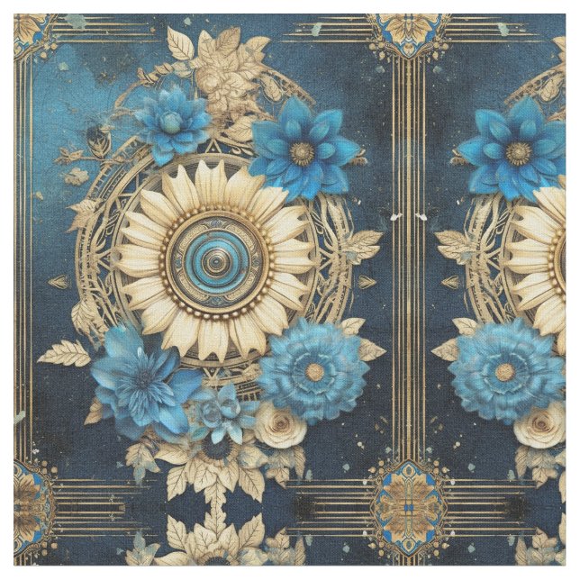 Blue Floral Fabric Seamless Pattern For Sewing Stoff (Nahaufnahme)